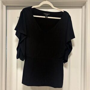 White House Black Market Black Asymmetrical Flutter Sleeve Blouse